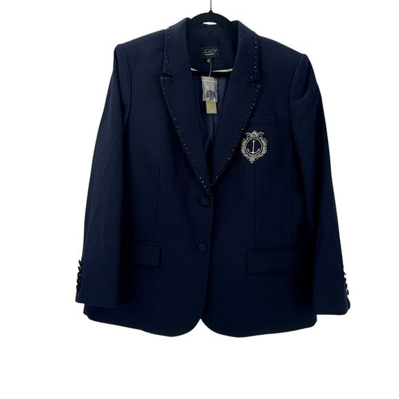 J. Crew Collection Relaxed Blazer Crest Embellishment In Wool-Blend Navy 12 NWT - Picture 7 of 13